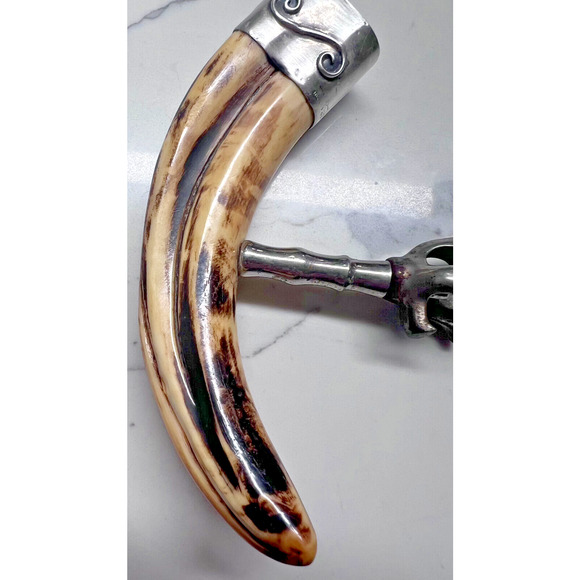 Antique 19th Century Boars Tooth & Sterling Silver Corkscrew  Antique 19th Century Boars Tooth & Sterling Silver Corkscrew